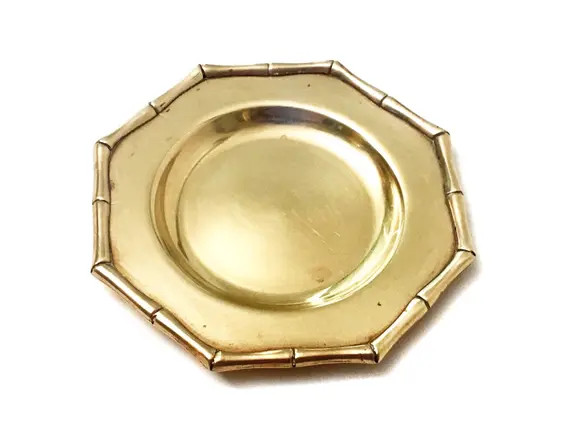 Vintage Brass Octaganal Bamboo Plate or Ashtray - Gold Metal Bamboo Home Decor | Etsy (US)