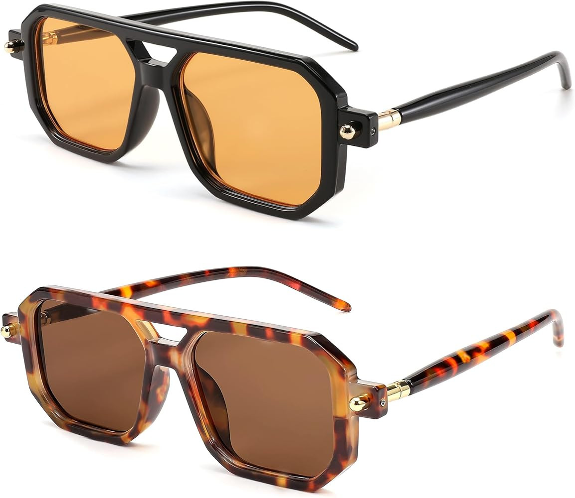 BUTABY Retro Square 70s Flat Aviator Sunglasses Women Men Vintage Trendy Plastic Frame Sun Glasse... | Amazon (US)