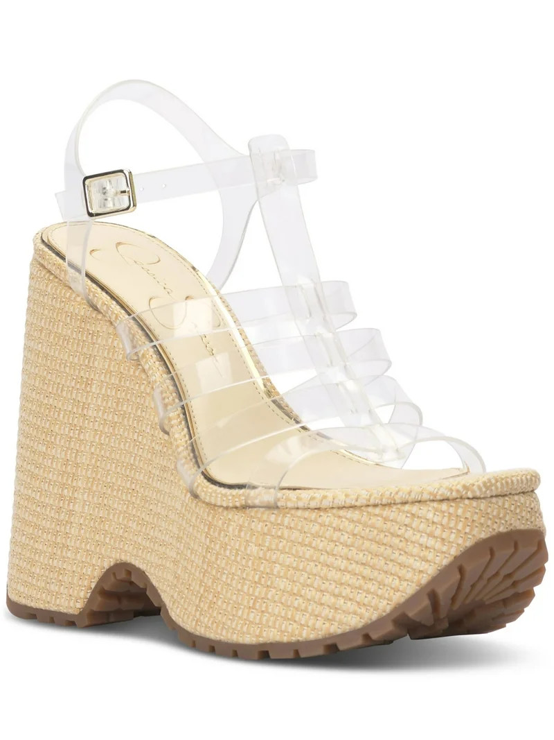 JESSICA SIMPSON Womens Clear Mixed Media 2" Platform Woven Padded Divinia Round Toe Wedge Buckle ... | Walmart (US)