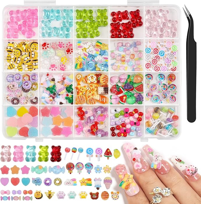 3D Cute Resin Nail Art Charms, 230PCS Cartoon Nail Charms with Tweezers: Pizza, Donut, Ice Cream,... | Amazon (CA)