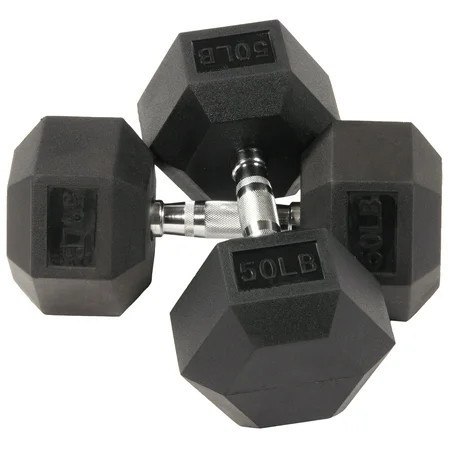 BalanceFrom Rubber Encased Hex Dumbbells, 50 lbs Pair, Black | Walmart (US)