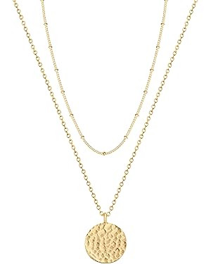 Fettero Pendant Necklace Gold Choker Layered Coin Open Karma Circle Full New Crescent Moon 14K Go... | Amazon (US)