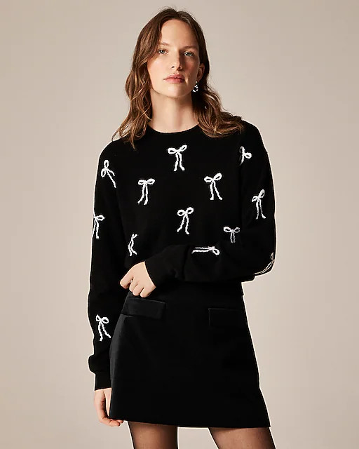 Perfect cashmere crewneck sweater in bow print | J. Crew US