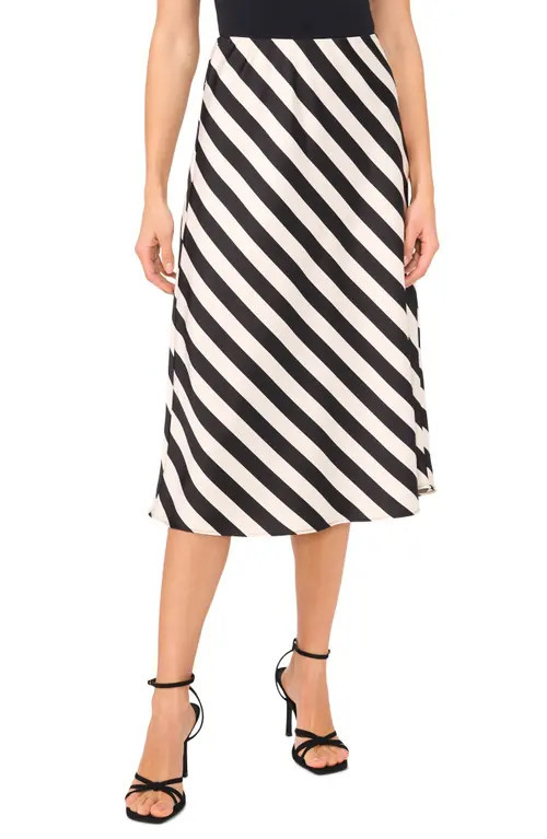 halogen(r) Solstice Stripe Satin Midi Skirt in Rich Black at Nordstrom, Size Small | Nordstrom