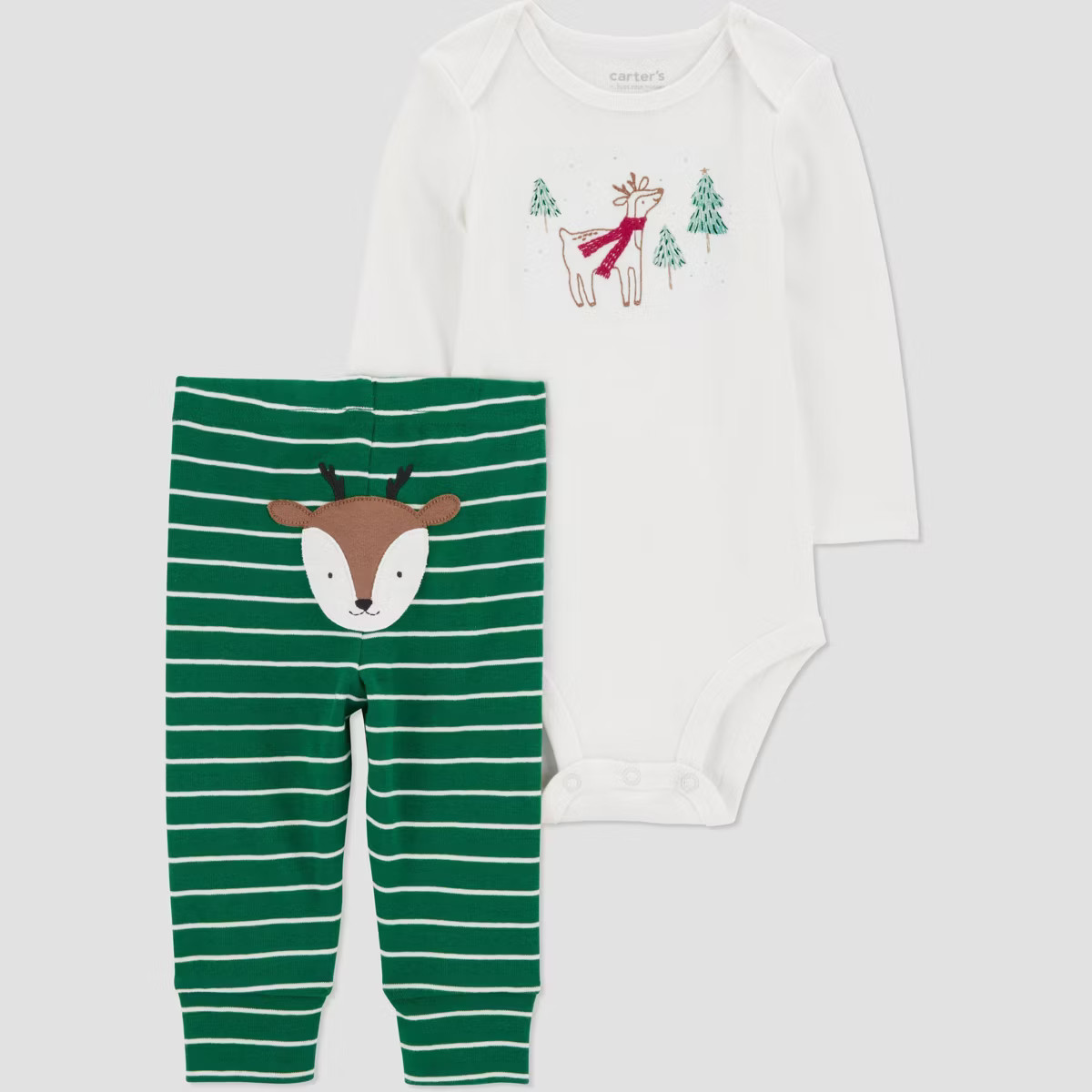 Carter's Just One You® Baby Christmas 2pc Striped Reindeer Top & Bottom Set - Green | Target