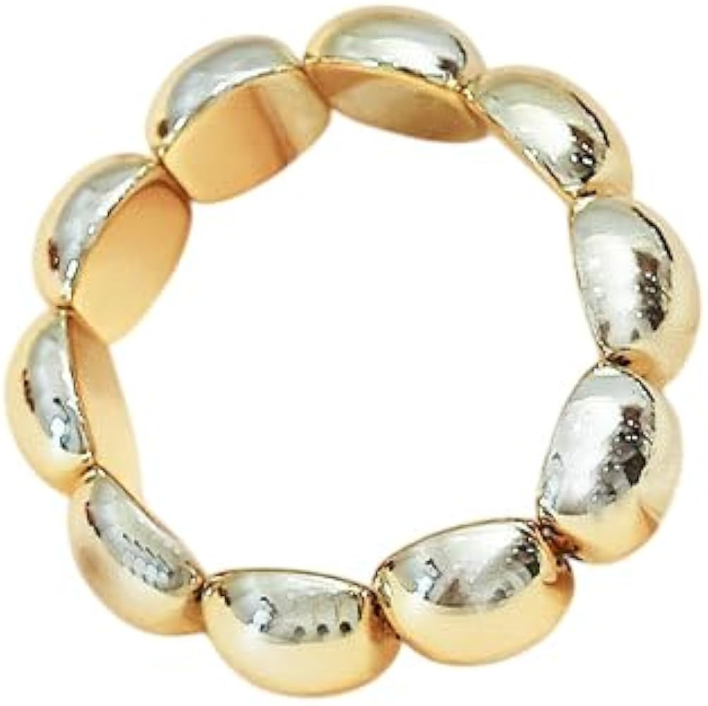 Amazon.com: MMIUAEG Gold Beaded Bracelet for Women Chunky Big Round Beaded Wide Wrist Cuff Chunky... | Amazon (US)