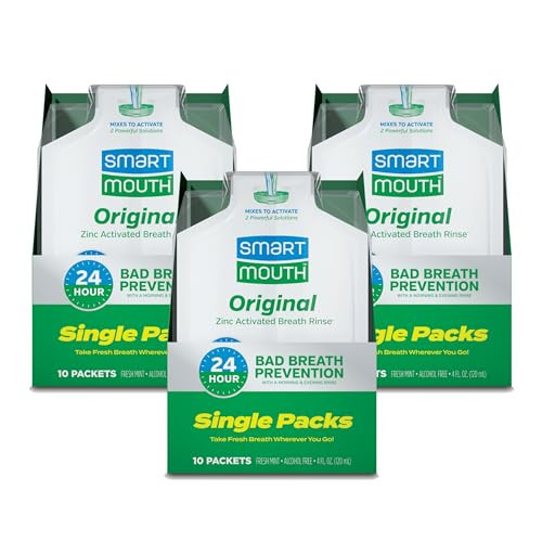 SmartMouth Original Activated Mouthwash - Adult Mouthwash for Fresh Breath - Oral Rinse for 24-Hour Bad Breath Relief with Twice Daily Use - Fresh Mint Flavor - 0.4 Fl Oz (30 Travel Packs) | Amazon (US)
