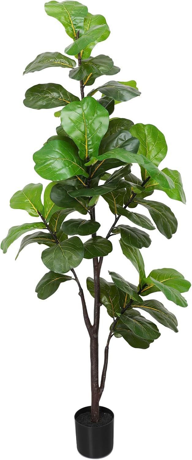 Artificial Fiddle Leaf Fig Tree 6ft, Large Faux Plant Fake Ficus lyrata Silk Trees with Pot for Indoor Outdoor House Living Room Office Home Decor | Amazon (US)