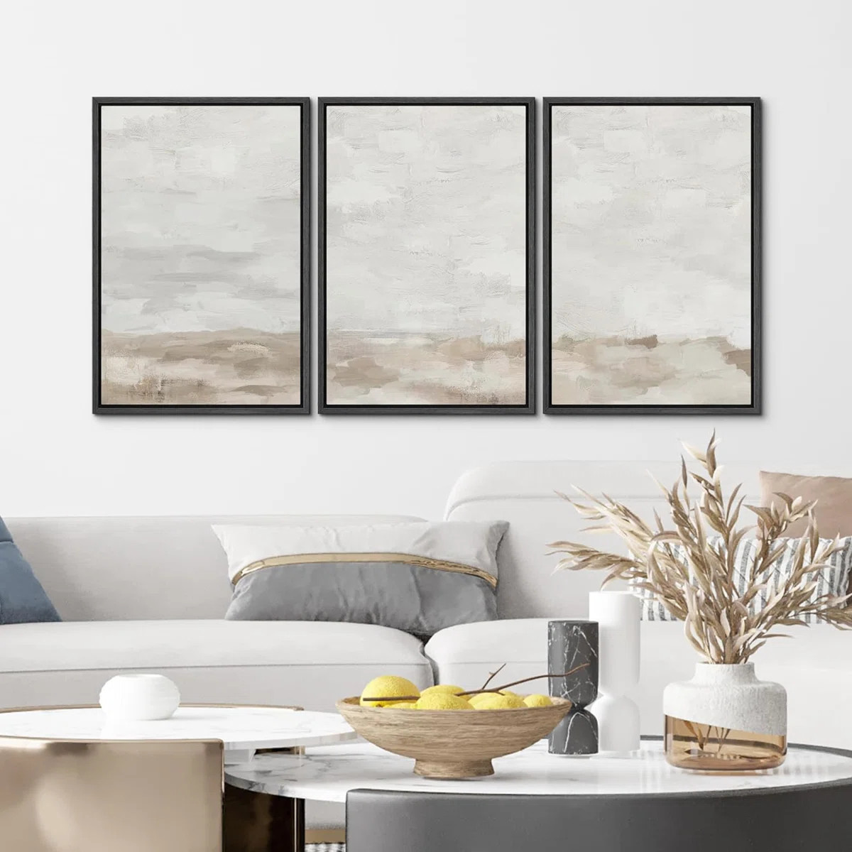 Minimal Landscape Muted Neutral Abstract Landscape Modern Organic Minimalist Framed Canvas 3 Piec... | Wayfair North America
