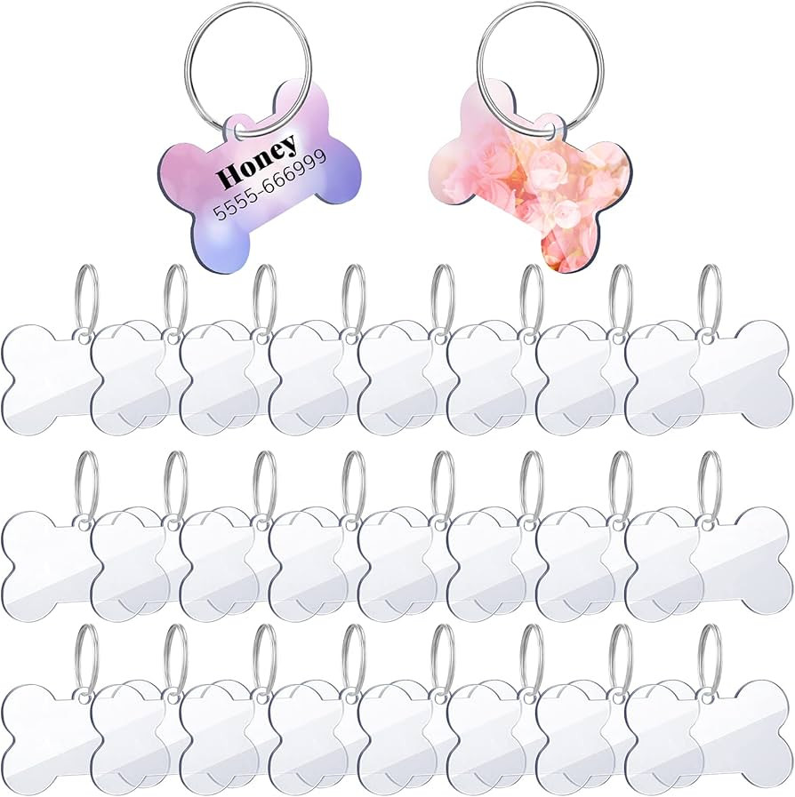 Yookeer 24 Pcs Blank Acrylic Dog Tag 1.49 x 1 Inch Double Dise Bone Shap ID Tags with Keychain Ri... | Amazon (US)