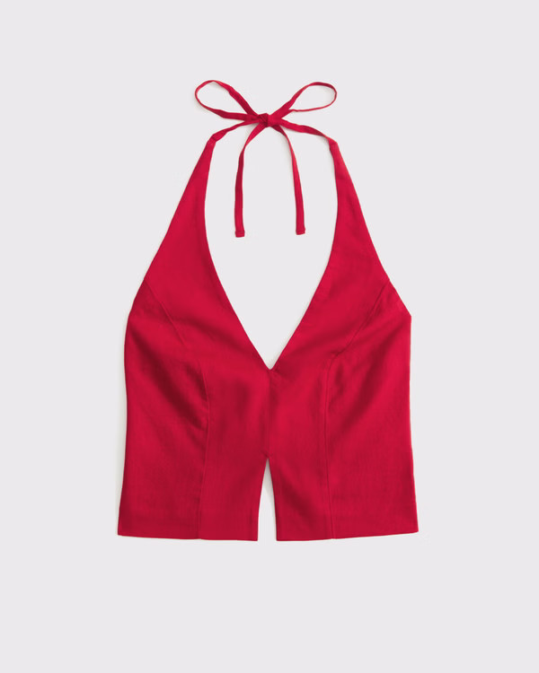 Women's Linen-Blend Tailored Halter Vest | Women's Tops | Abercrombie.com | Abercrombie & Fitch (US)