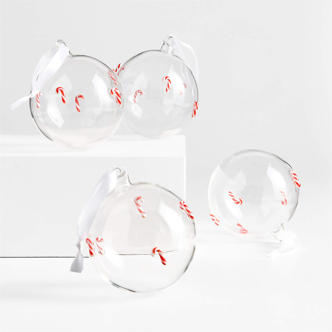 Candy Cane Glass Ball Christmas Ornament, Set of 4 | Crate & Barrel | Crate & Barrel