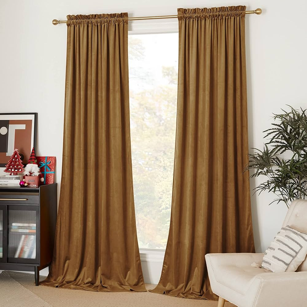 NICETOWN Gold Brown Velvet Curtains 84 inches Long for Office Studio Office Infant, Thick and Smo... | Amazon (US)
