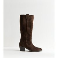 Women's Brown Faux Suede Western Knee High Boots Vegan New Look | New Look (UK)