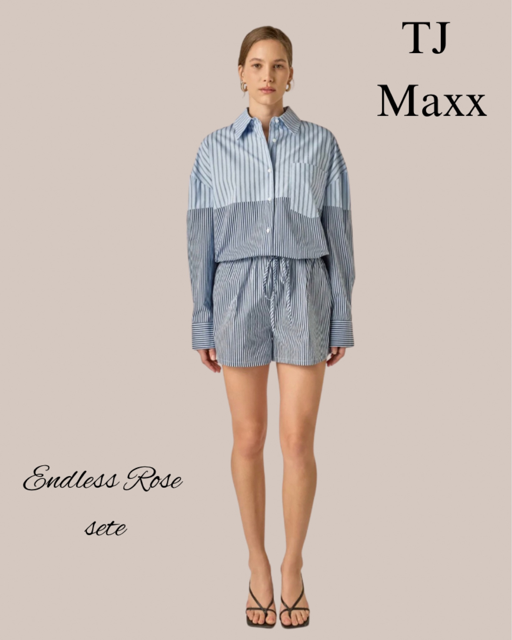I love this endless rose set for the summer! TJ Maxx sale, striped button down blouse, shorts, blue, beach, lounge.

#LTKSaleAlert #LTKootd