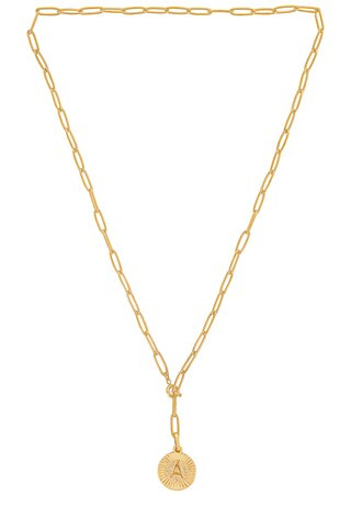 BRACHA Initial Medallion Lariat Necklace in Gold from Revolve.com | Revolve Clothing (Global)