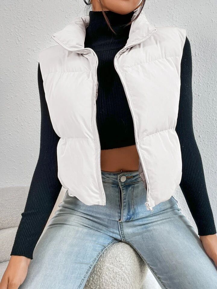 SHEIN EZwear Zip Up Puffer Vest Coat | SHEIN