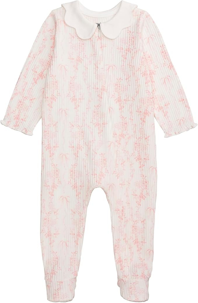 Mud Pie Baby Girl Floral Pink Scallop Sleeper | Amazon (US)