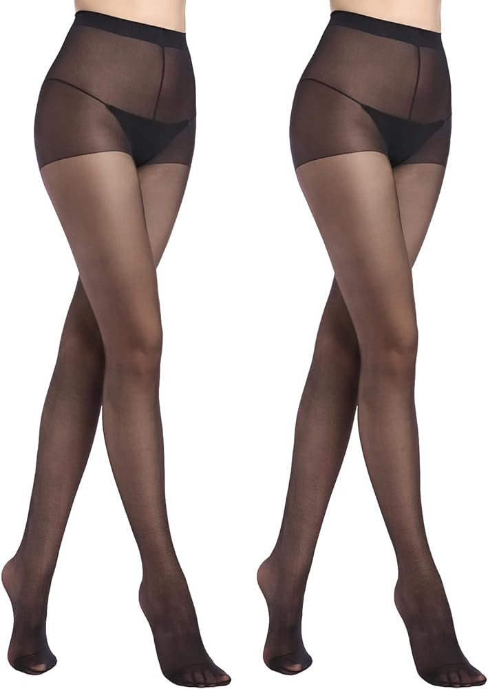 2 Pack Sheer Tights for Women, Control Top Pantyhose, 15 Denier, run resistant black sheer tights... | Amazon (US)