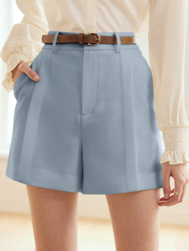 MOTF PREMIUM PANTALONES CORTOS CON BOLSILLO DIAGONAL DELANTERO DE COSTURA SÓLIDA CON CINTURÓN | SHEIN