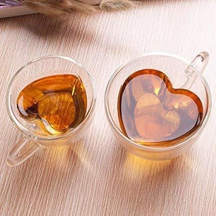 SKEMIX Heart Shaped Mug - Double Glass Coffee Cups With Heart - Double Layer Heart Cup - Heart Sh... | Amazon (US)