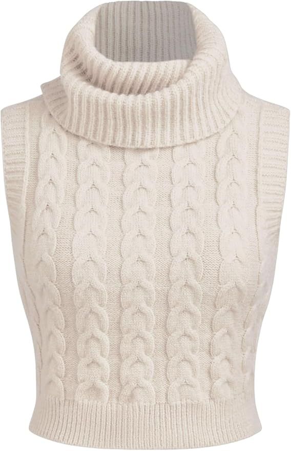 CIDER High Neck Solid Cable Knit Crop Vest | Amazon (US)