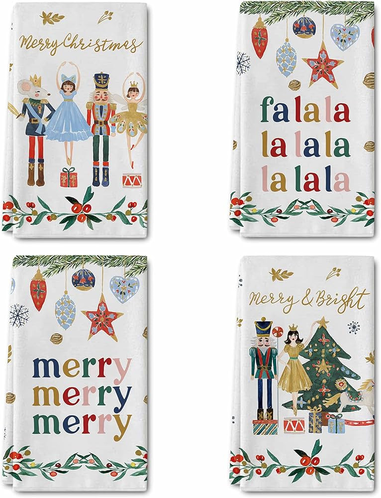 Whaline Christmas Nutcracker Kitchen Dish Towels 18 x 28 Inch Watercolor Xmas Soldier Dish Towel ... | Amazon (US)