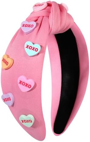 MOLOCH Pink Heart Headband for Women Rhinestone Conversation Love Heart Headbands Crystal Knotted... | Amazon (US)