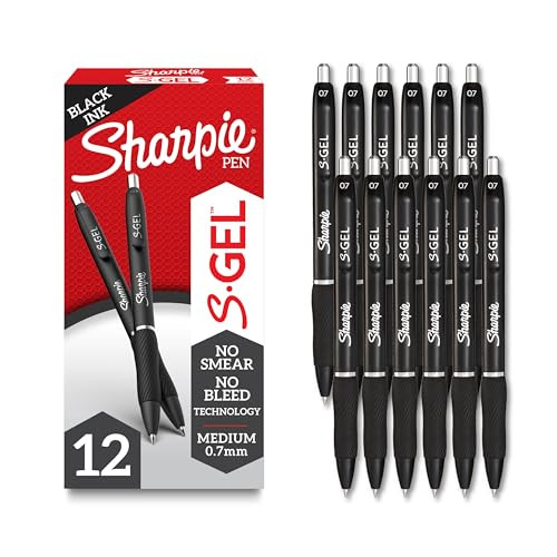 Sharpie S-Gel Gel Pens, Black Barrel, Medium Point (0.7mm), Black Gel Ink, 12 Count - Home, Offic... | Amazon (US)