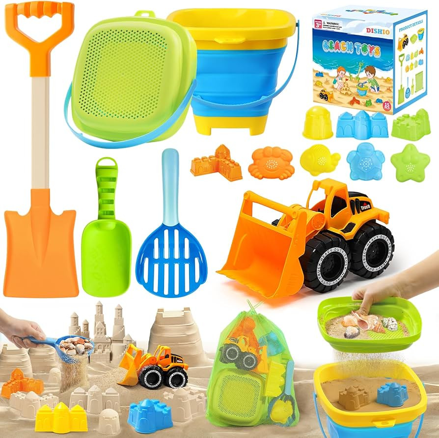 Collapsible Beach Sand Toys Set for Kids - Includes Bucket, Mesh Shovel, Filter Scooper & Castle ... | Amazon (US)