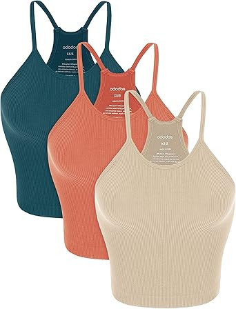 ODODOS Women's Crop 3-Pack Washed Seamless Rib-Knit Camisole Crop Tank Tops | Amazon (US)