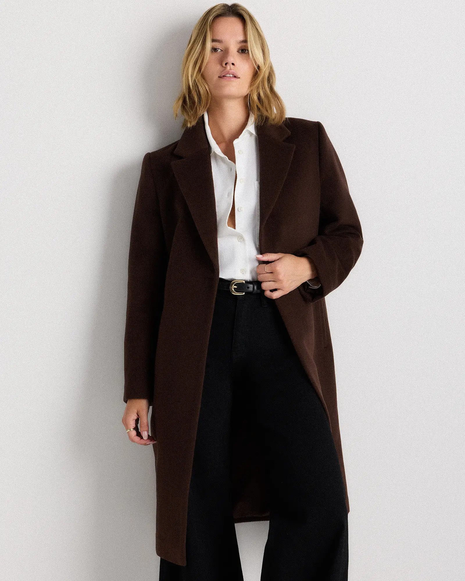 Wool Cashmere Classic Single-Breasted Coat in Dark Chocolate | Quince