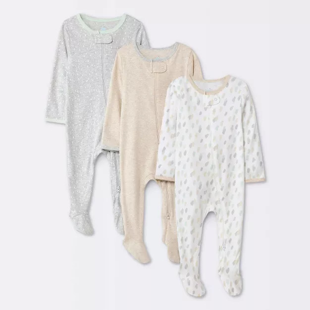 Baby 3pk Basic Zip-Up Dashes Sleep N' Play - Cloud Island™ Beige | Target