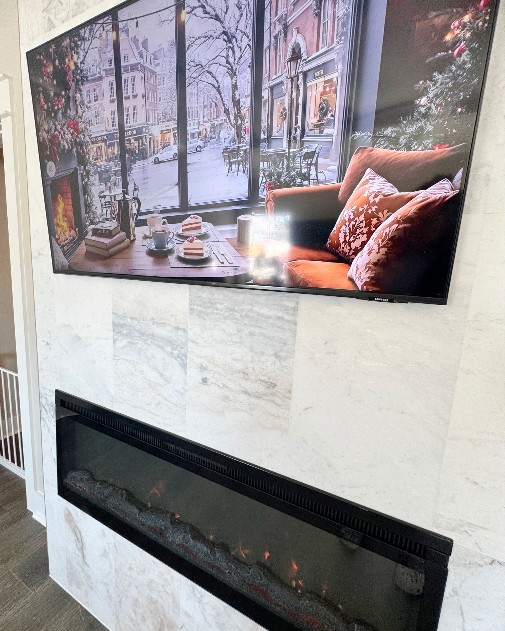 We just created the most beautiful marble tile fireplace with 18” x 24” marble tiles from floor and decor ! Electric fireplace is from Amazon! #LTKAmazon

#LTKHome