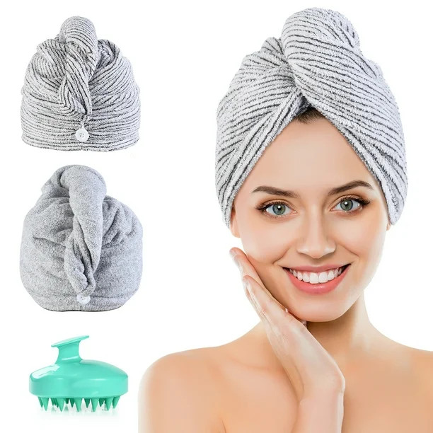 Hair Towel Turban Wrap 2 Pack Bamboo Charcoal Fiber Hair Drying Towel Super Absorbent Quick Dry H... | Walmart (US)