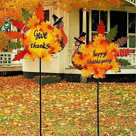 Juegoal Set of 2 Turkey Garden Stakes Thanksgiving Decor, 36 Inch Metal Fall Turkeys Yard Stakes,... | Amazon (US)
