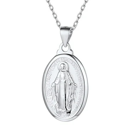 ChicSilver Virgin Mary Necklace 925 Sterling Silver Miraculous Medal Oval Pendant Catholic Religious Christian Jewelry | Walmart (US)