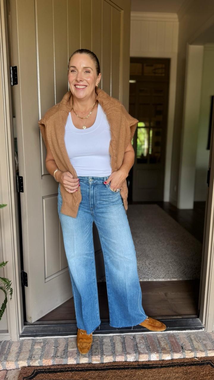 Look of the day 🤎

Newly discovered FAVE Paige jeans (these look good on everyone!!), tight white tank and cable knit cardigan.

Sizing:
Jeans are tts. Allison in a 29 and the 31” inseam. Tops both medium. 

#LTKSeasonal #LTKStyleTip #LTKOver40