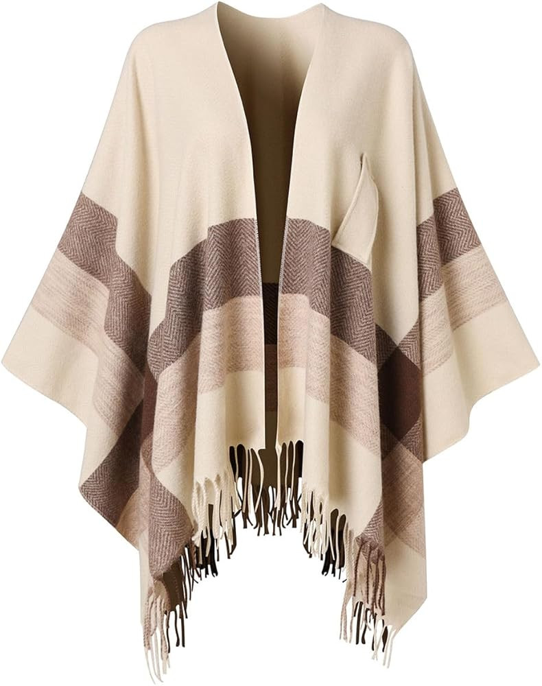 Ferand Women's Elegant Shawl Wraps Plaid Fringe Poncho Cozy Soft Blanket Scarf for Fall Winter | Amazon (US)