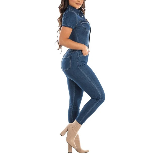 Awaswae Rompers For Women Jeans  Pants Tight Fitting Button Jumpsuits Poled Distressed Casual Fit | Walmart (US)