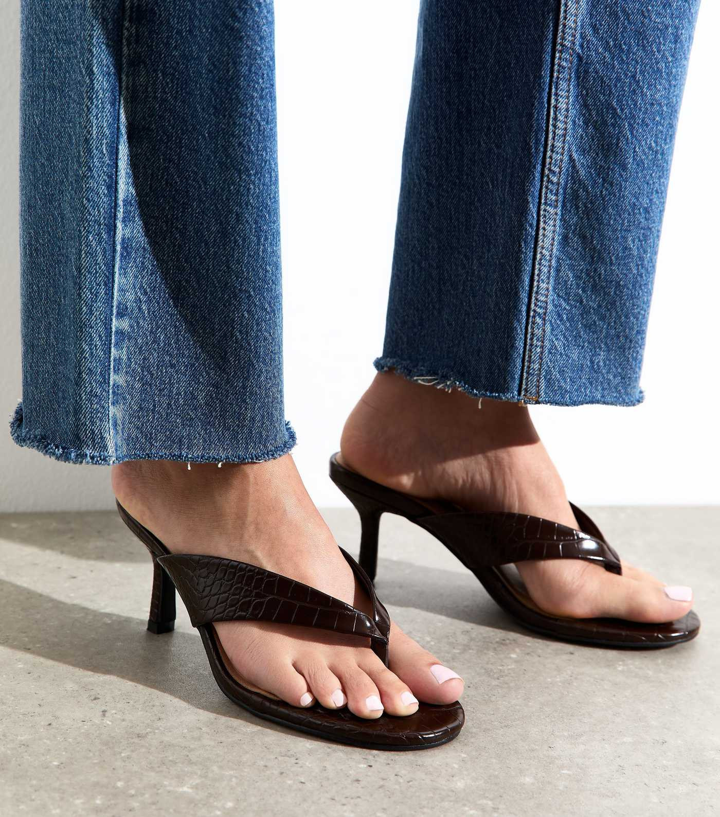 Dark Brown Faux Leather Toe Post Mules | New Look | New Look (UK)