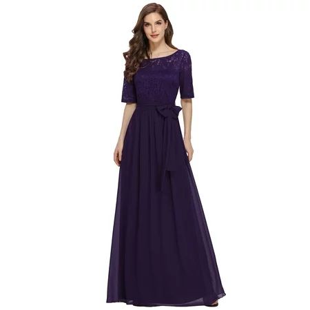 Ever-Pretty Womens Elegant Formal Wedding Guest Dress with Sleeve 76242 Dark Purple US12 | Walmart (US)