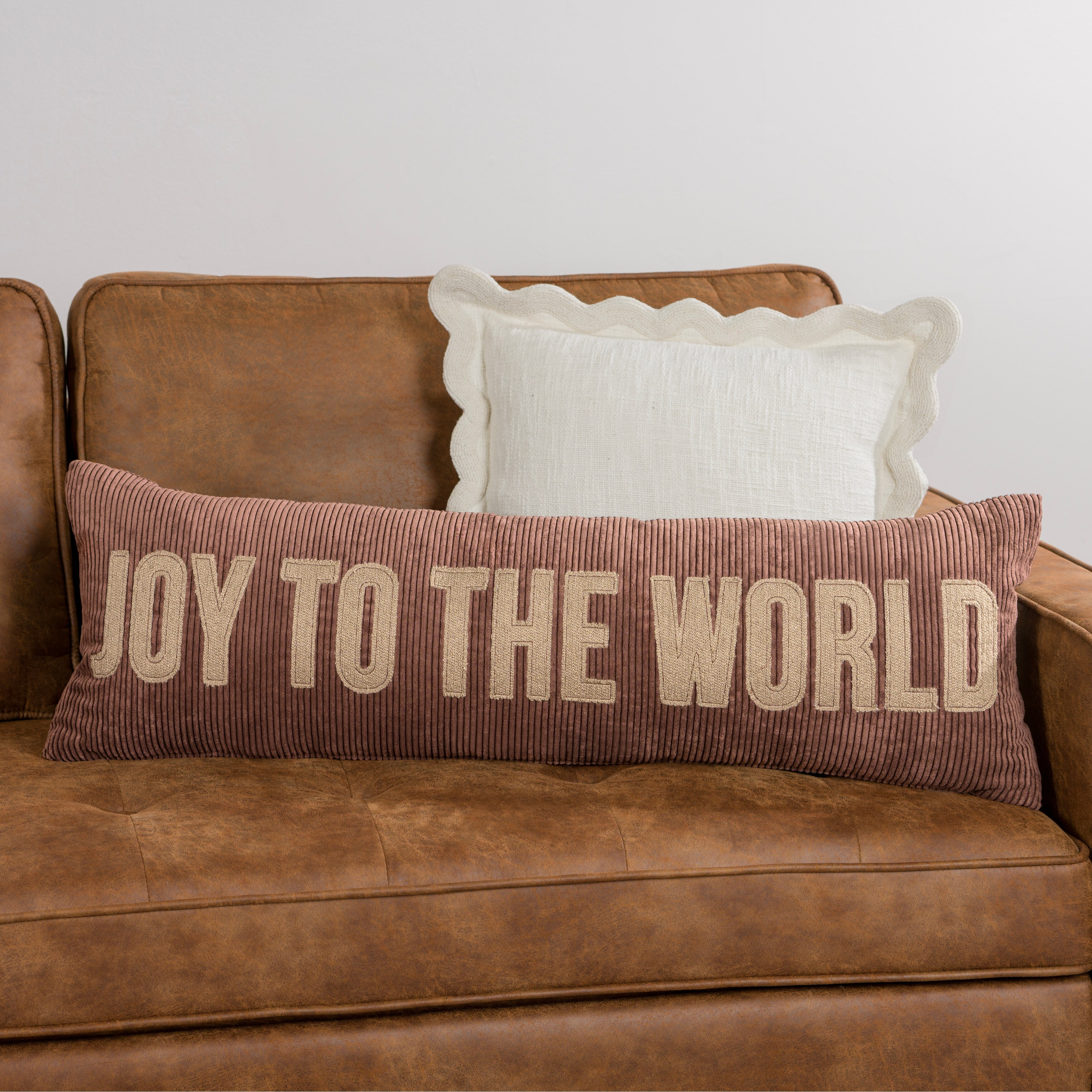 Chocolate Corduroy Joy to the World Pillow | Bed Bath & Beyond