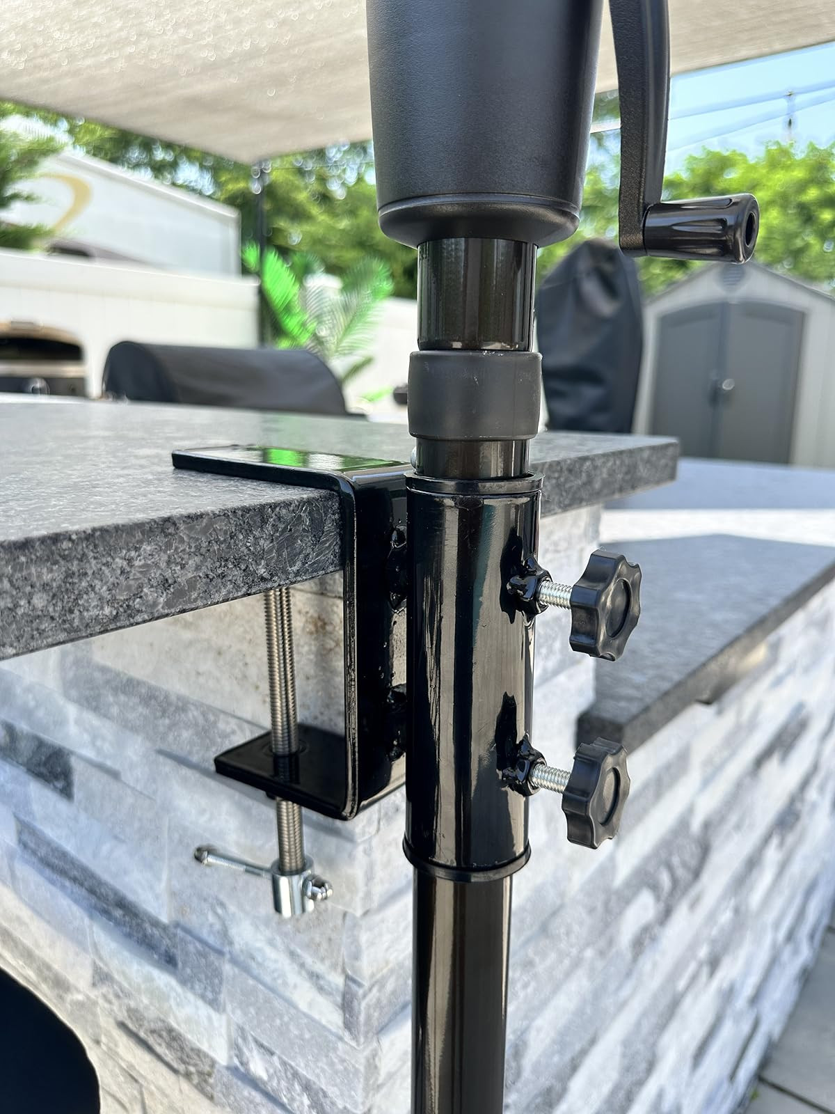 Patio umbrella clamp on holder, Patio Umbrella Clamp Clip Steel Umbrella Stand Holder Mount Attaches to Railsor Fence Post Railing Bleachers Benches Tailgates Outdoor, instant shade! Gray patio market umbrella, patio find | Amazon (US)