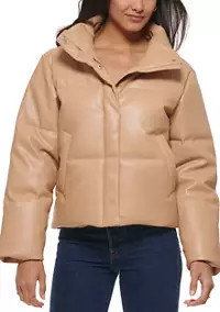 Faux Leather Quilted Puffer Jacket | Belk