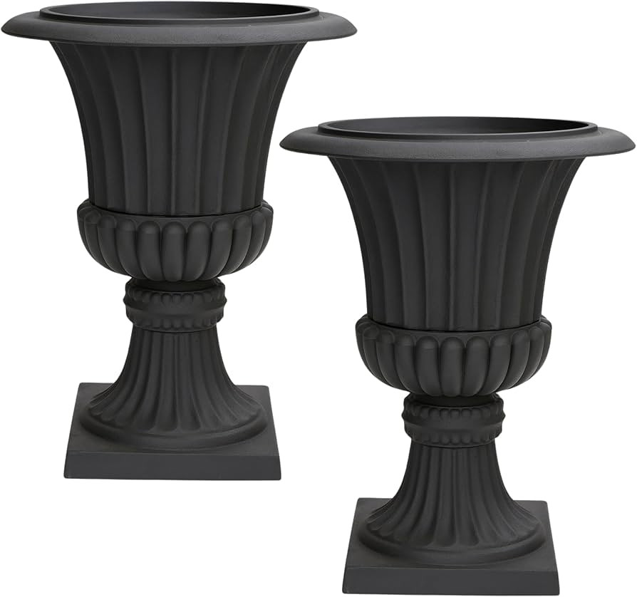 Urn Planters 22", Set of 2, Tall Stone-Resin Pedestal Planters for Outdoor Plants, Large Front Po... | Amazon (US)