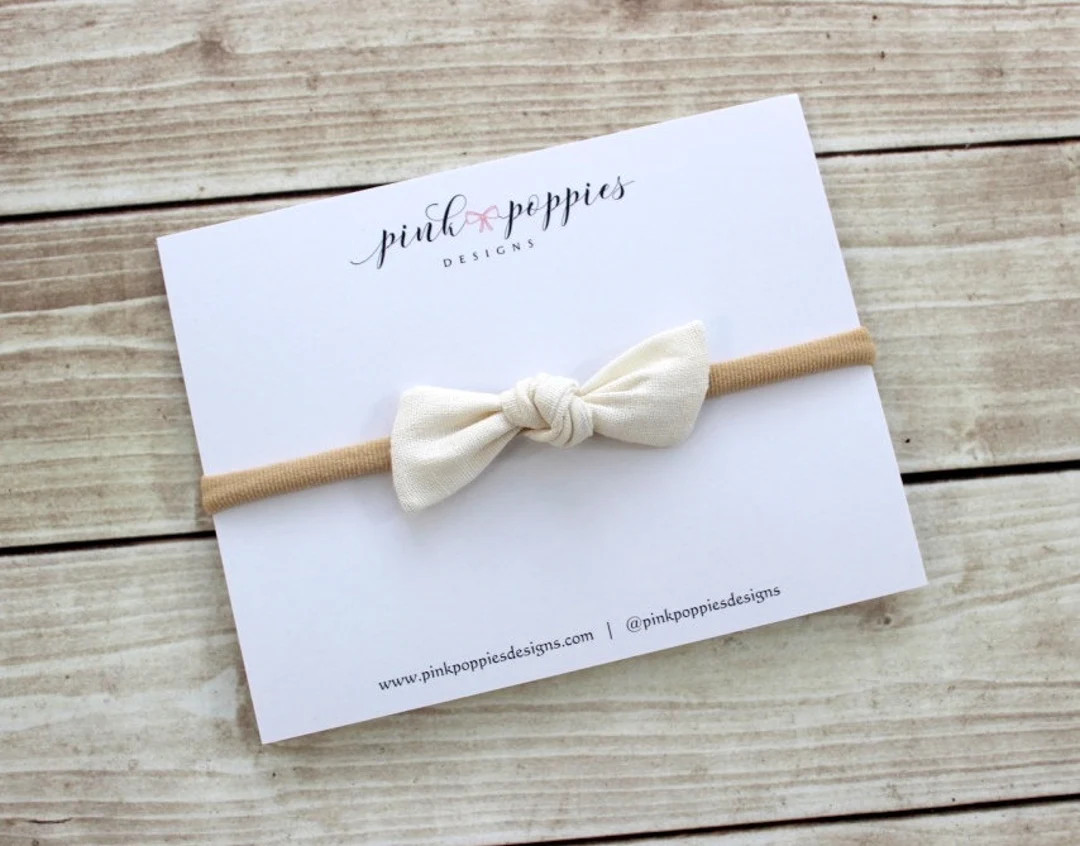 Ivory Newborn Knot Headband, Ivory Baby Bow, Nylon Baby Headband, Newborn Headband, off White Hea... | Etsy (US)