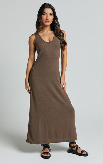 Ivi Midi Dress - Scoop Neck Slip Dress in Chocolate | Showpo (ANZ)