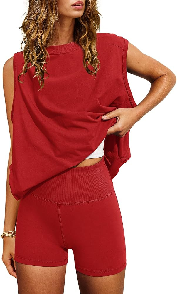 Nirovien Womens 2 Piece Lounge Set Two Piece Matching Set Workout Short Sets Tunic Tops High Wais... | Amazon (US)