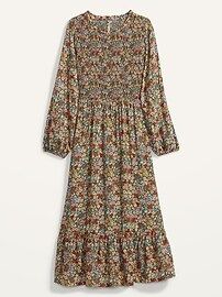 Smocked Floral-Print Fit & Flare Midi Dress for Women | Old Navy (US)